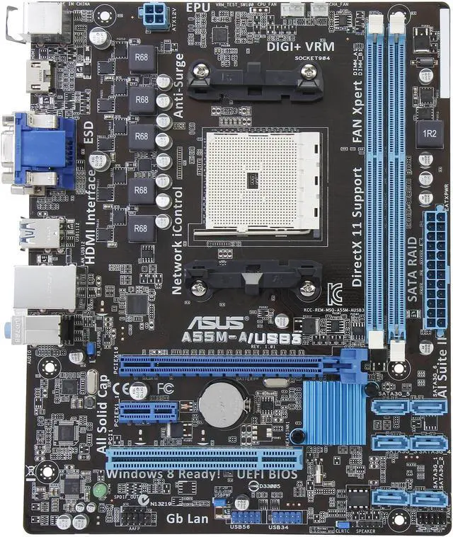 Alt view image 3 of 5 - ASUS A55M-A/USB3 FM2 AMD A55 (Hudson D2) USB 3.0 HDMI Micro ATX USB 3.0 and Native HDMI/DVI Outputs AMD Motherboard With UEFI BIOS