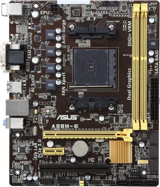 Alt view image 3 of 5 - ASUS A58M-E FM2+ AMD A58 FCH (Bolton D2) Micro ATX AMD Motherboard