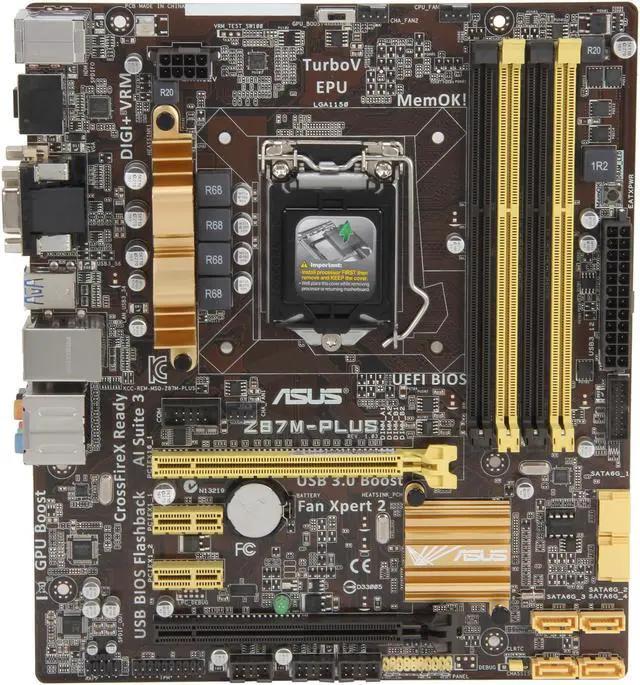 Alt view image 3 of 4 - ASUS Z87M-PLUS LGA 1150 Intel Z87 HDMI USB 3.0 uATX Intel Motherboard