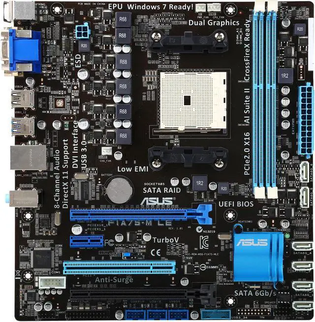 Alt view image 3 of 5 - ASUS F1A75-M LE-R FM1 AMD A75 (Hudson D3) USB 3.0 Micro ATX AMD Motherboard with UEFI BIOS