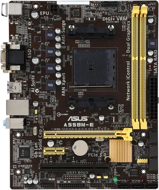 Alt view image 3 of 5 - ASUS A55BM-E-R FM2+ / FM2 AMD A55 (Hudson D2) Micro ATX AMD Motherboard Certified Refurbished