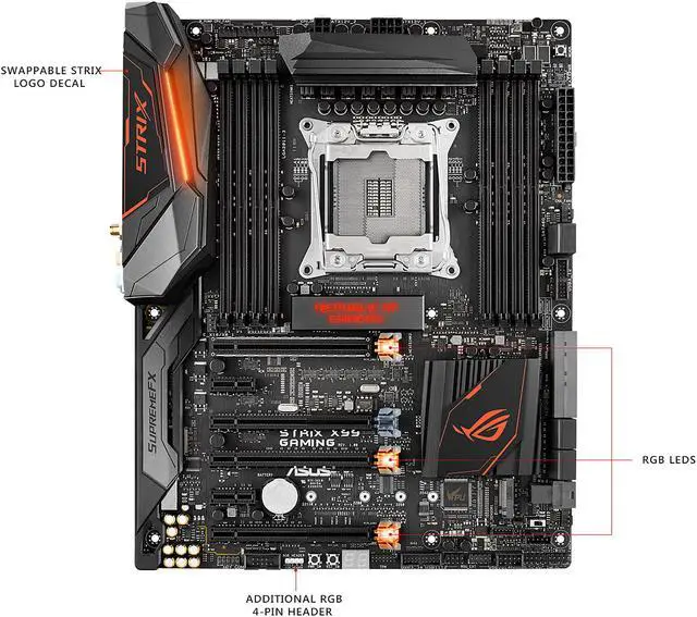 Alt view image 2 of 7 - ASUS ROG STRIX X99 GAMING/RGB STRIP with Aura RGB Strip by DeepCool LGA 2011-v3 DDR4 M.2 U.2 X99 ATX Motherboard with Onboard AC Wi-Fi and USB 3.1