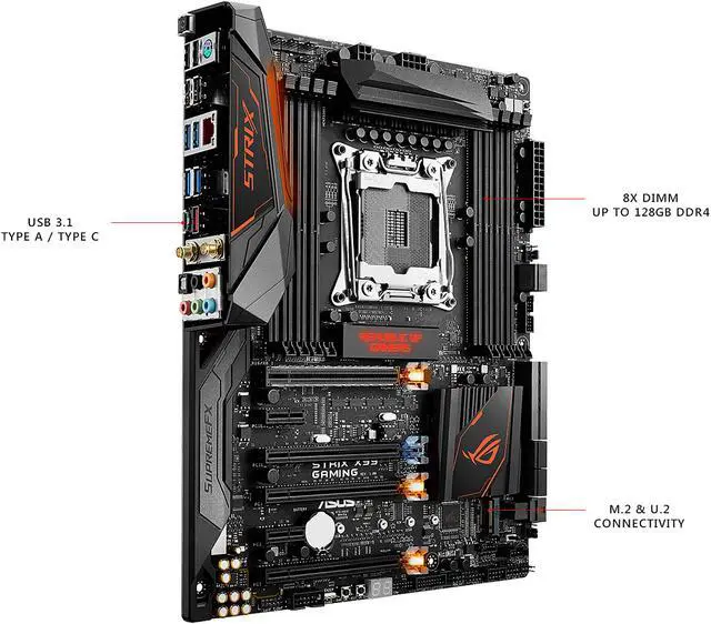 Alt view image 3 of 7 - ASUS ROG STRIX X99 GAMING/RGB STRIP with Aura RGB Strip by DeepCool LGA 2011-v3 DDR4 M.2 U.2 X99 ATX Motherboard with Onboard AC Wi-Fi and USB 3.1