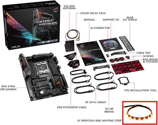Alt view image 6 of 7 - ASUS ROG STRIX X99 GAMING/RGB STRIP with Aura RGB Strip by DeepCool LGA 2011-v3 DDR4 M.2 U.2 X99 ATX Motherboard with Onboard AC Wi-Fi and USB 3.1
