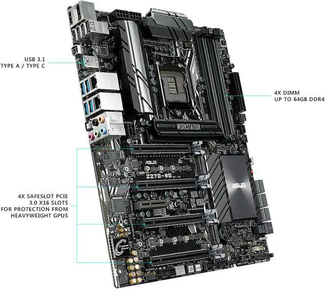 Alt view image 4 of 7 - ASUS Z270-WS LGA1151 DDR4 DisplayPort HDMI 2.0 4-Way SLI CrossfireX M.2 U.2 Z270 ATX Motherboard with Dual Gigabit LAN and USB 3.1