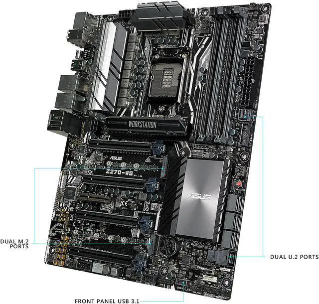 Alt view image 3 of 7 - ASUS Z270-WS LGA1151 DDR4 DisplayPort HDMI 2.0 4-Way SLI CrossfireX M.2 U.2 Z270 ATX Motherboard with Dual Gigabit LAN and USB 3.1