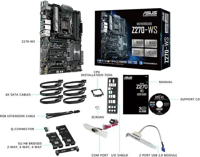 Alt view image 6 of 7 - ASUS Z270-WS LGA1151 DDR4 DisplayPort HDMI 2.0 4-Way SLI CrossfireX M.2 U.2 Z270 ATX Motherboard with Dual Gigabit LAN and USB 3.1