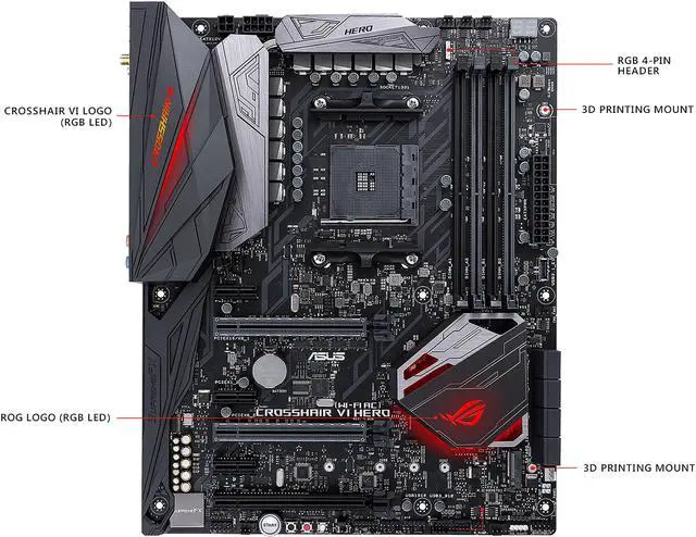 Alt view image 3 of 7 - ASUS ROG CROSSHAIR VI HERO (WI-FI AC) AM4 AMD X370 ATX AMD Motherboard