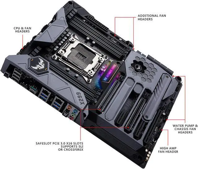 Alt view image 4 of 8 - ASUS TUF X299 MARK I LGA2066 DDR4 M.2 USB 3.1 DUAL LAN X299 ATX Motherboard for Intel Core i9 and i7 X-Series Processors