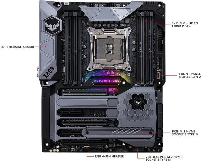 Alt view image 3 of 8 - ASUS TUF X299 MARK I LGA2066 DDR4 M.2 USB 3.1 DUAL LAN X299 ATX Motherboard for Intel Core i9 and i7 X-Series Processors