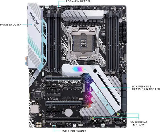 Alt view image 3 of 7 - ASUS PRIME X299-A LGA2066 DDR4 M.2 USB 3.1 X299 ATX Motherboard for Intel Core i9 and i7 X-Series Processors