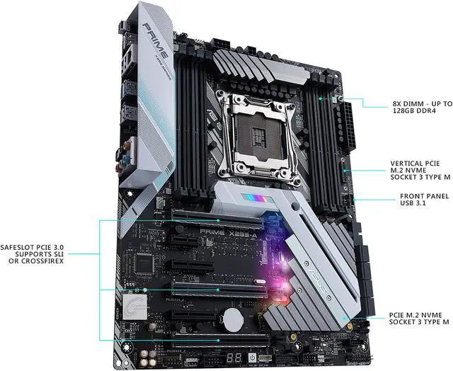 Alt view image 4 of 7 - ASUS PRIME X299-A LGA2066 DDR4 M.2 USB 3.1 X299 ATX Motherboard for Intel Core i9 and i7 X-Series Processors