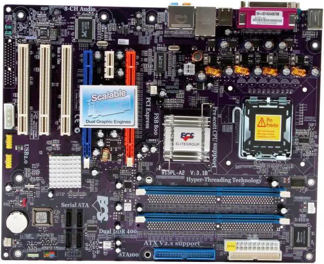 Alt view image 3 of 5 - ECS 915PL-A2 (3.1B) LGA 775 Intel 915PL ATX Intel Motherboard