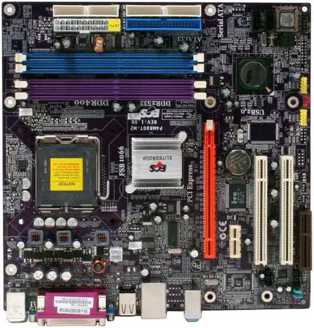 Alt view image 3 of 7 - ECS P4M890T-M2 (V1.0B) LGA 775 VIA P4M890 Micro ATX Intel Motherboard