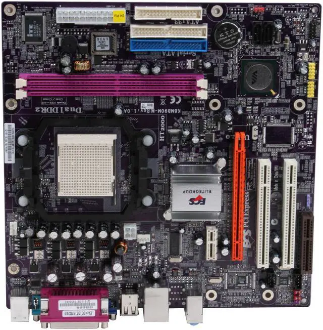 Alt view image 3 of 7 - ECS K8M890M-M (V1.0A) AM2 VIA K8M890 Micro ATX AMD Motherboard