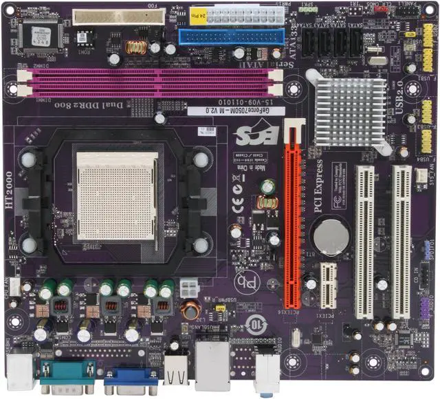 Alt view image 3 of 5 - ECS GeForce7050M-M (V2.0) AM2+/AM2 NVIDIA Geforce7050PV / nForce 630a Micro ATX AMD Motherboard