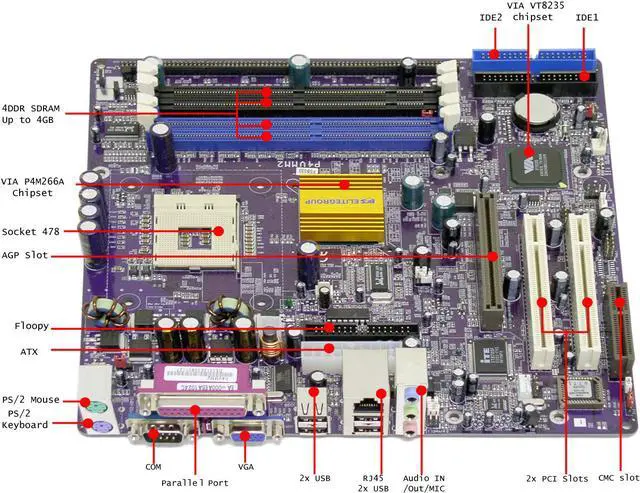 Alt view image 2 of 4 - ECS P4VMM2 V5.0 Socket 478 VIA P4M266A Micro ATX Intel Motherboard