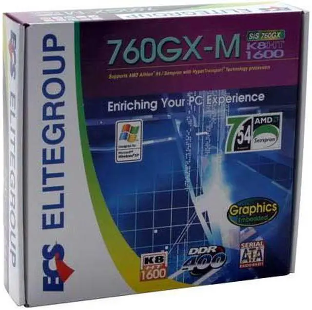 Alt view image 4 of 4 - ECS 760GX-M 754 SiS 760 GX Micro ATX AMD Motherboard