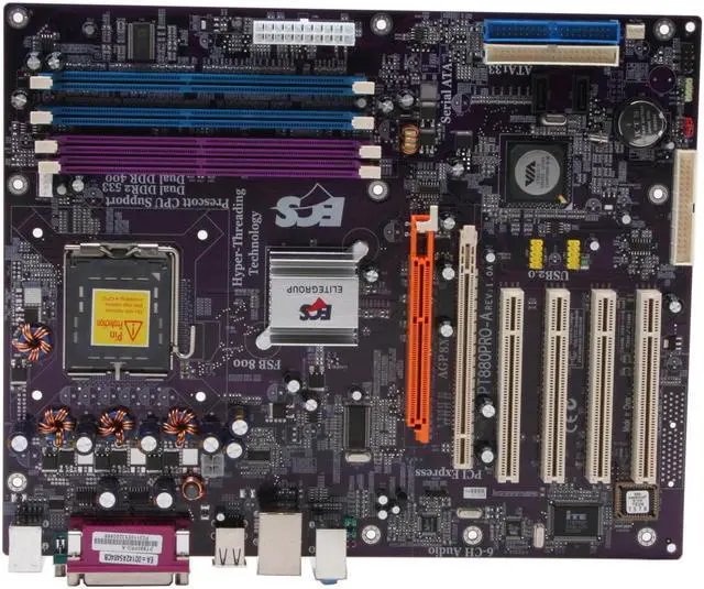 Alt view image 3 of 5 - ECS PT880PRO-A (1.0A) LGA 775 VIA PT880 PRO ATX Intel Motherboard