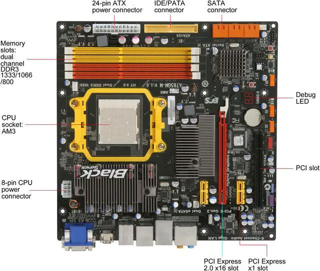 Alt view image 9 of 11 - ECS Black Series A785GM-M AM3 AMD 785G HDMI Micro ATX AMD Motherboard
