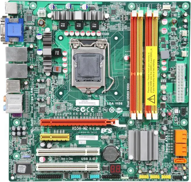 Alt view image 3 of 5 - ECS H55H-M2 LGA 1156 Intel H55 Micro ATX Intel Motherboard