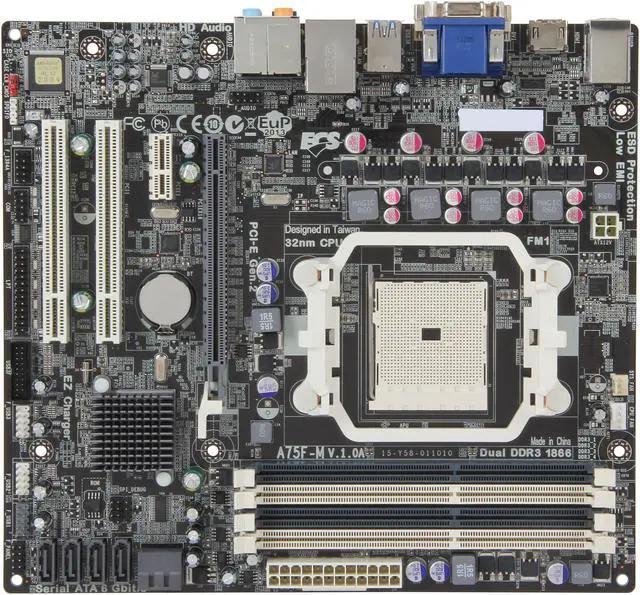 Alt view image 3 of 5 - ECS A75F-M FM1 AMD A75 (Hudson D3) USB 3.0 HDMI Micro ATX AMD Motherboard