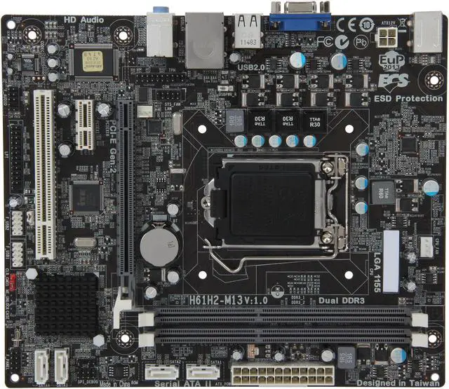 Alt view image 3 of 5 - ECS H61H2-M13 LGA 1155 Intel H61 Micro ATX Intel Motherboard
