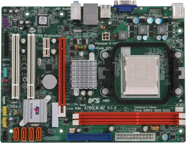 Alt view image 3 of 5 - ECS A780LM-M2 AM3 AMD 760G + SB710 Micro ATX AMD Motherboard
