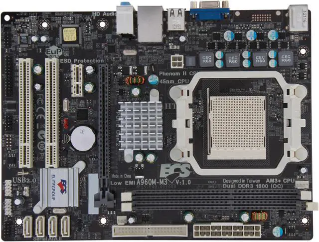 Alt view image 3 of 5 - ECS A960M-M3 AM3+ AMD 760G + SB710 Micro ATX AMD Motherboard