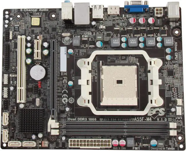 Alt view image 3 of 5 - ECS A55F-M4(1.0) FM1 AMD A55 (Hudson D2) HDMI Micro ATX AMD Motherboard