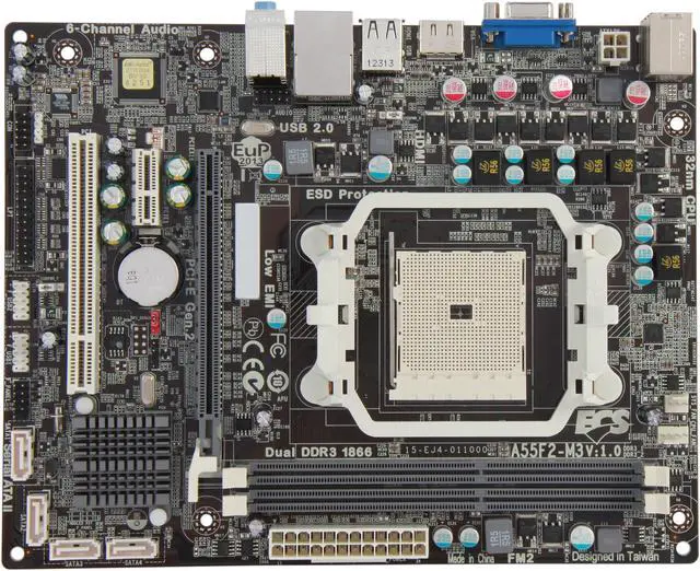 Alt view image 3 of 5 - ECS A55F2-M3(1.0) FM2 AMD A55 (Hudson D2) HDMI Micro ATX AMD Motherboard