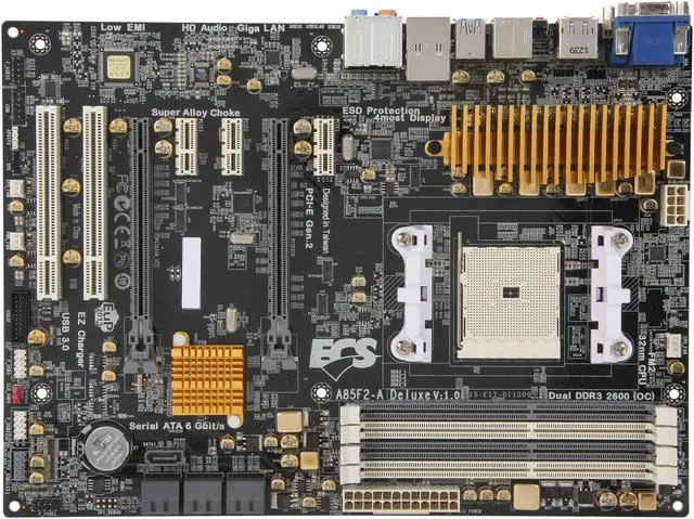Alt view image 3 of 5 - ECS A85F2-A DELUXE(1.0) FM2 AMD A85X (Hudson D4) USB 3.0 HDMI ATX AMD Motherboard