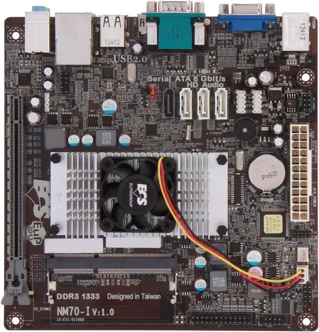 Alt view image 3 of 5 - ECS NM70-I v1.0 Intel Celeron 1037U 1.80GHz BGA1023 Intel NM70 Mini ITX Motherboard / CPU Combo