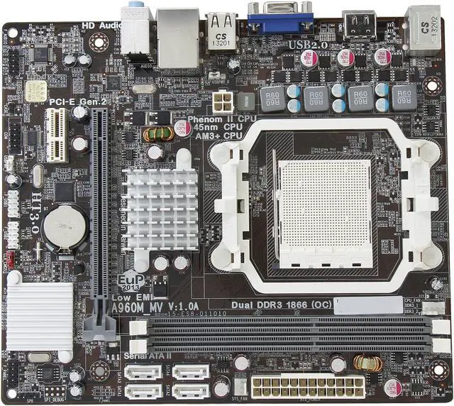 Alt view image 3 of 5 - ECS A960M-MV(1.0A) AM3+ AMD 760G HDMI Micro ATX AMD Motherboard