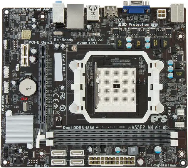 Alt view image 3 of 5 - ECS A55F2-M4(1.0) FM2 AMD A55 (Hudson D2) Micro ATX AMD Motherboard