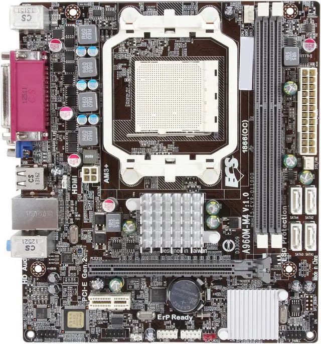 Alt view image 3 of 5 - ECS A960M-M4 (1.0) AM3+ AMD 760G HDMI Micro ATX AMD Motherboard