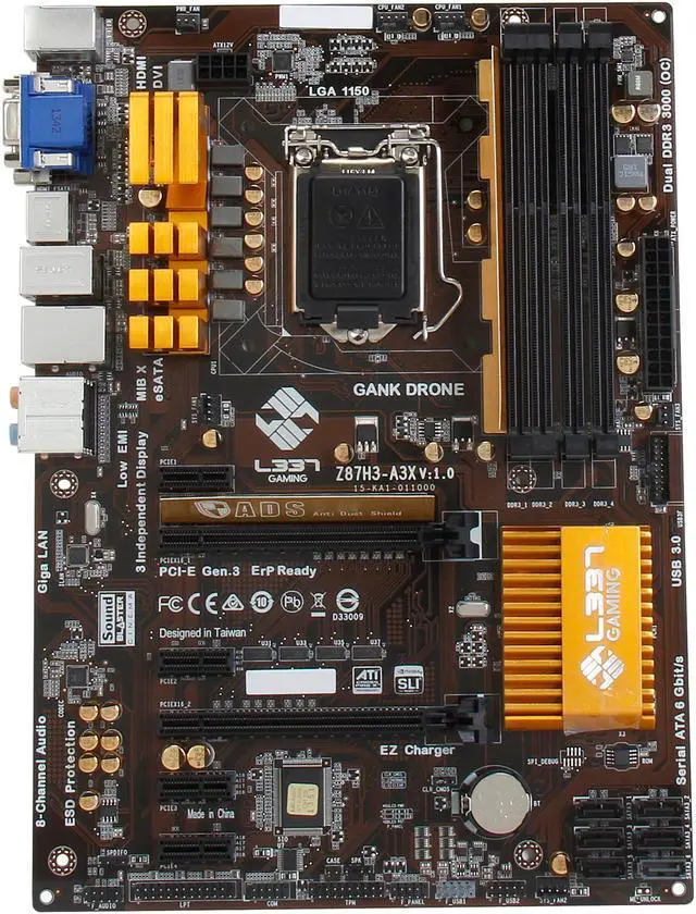 Alt view image 3 of 5 - L337 Gaming GANK DRONE Z87H3-A3X (V1.0) LGA 1150 Intel Z87 HDMI SATA 6Gb/s USB 3.0 ATX Intel Motherboard