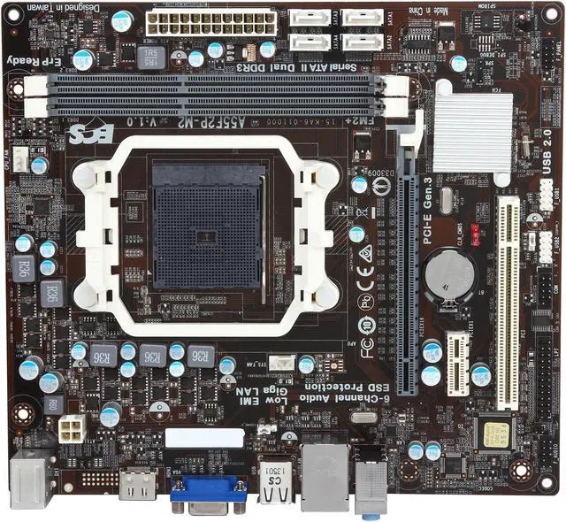 Alt view image 3 of 5 - ECS A55F2P-M2 (V1.0) FM2+ / FM2 AMD A55 (Hudson D2) Micro ATX AMD Motherboard