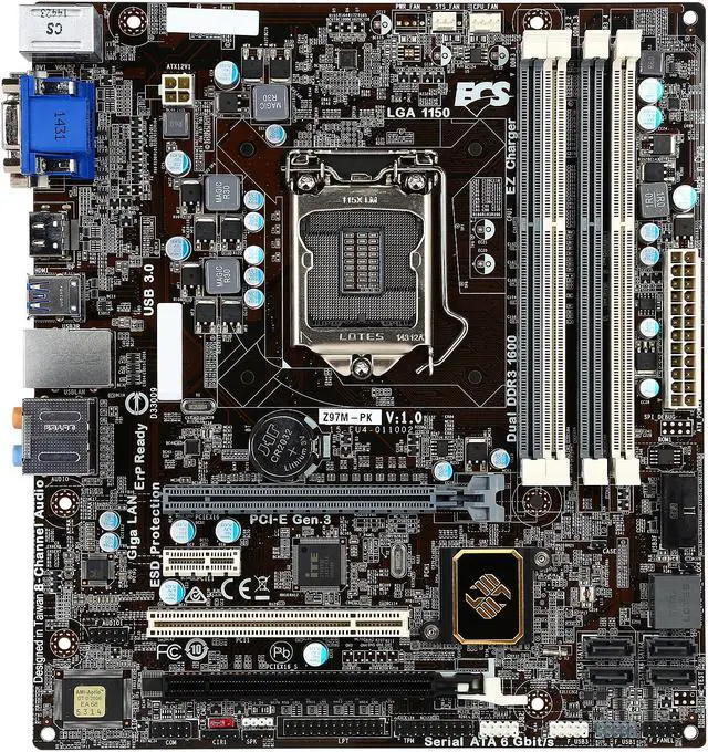 Alt view image 3 of 5 - ECS Z97M-PK LGA 1150 Intel Z97 HDMI USB 3.0 Micro ATX Intel Motherboard