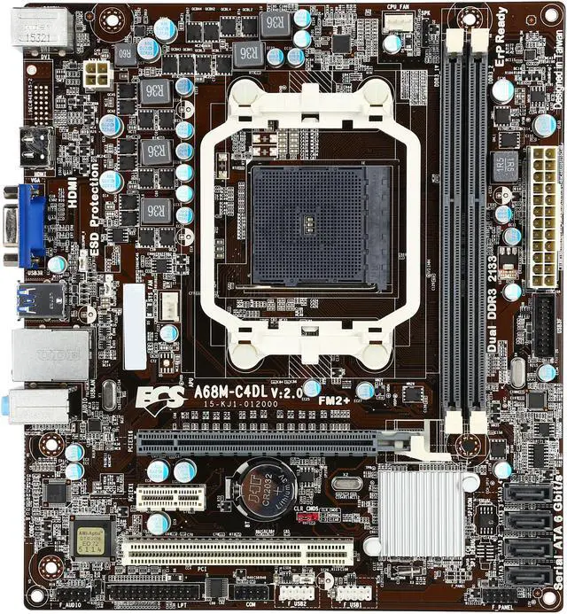 Alt view image 3 of 5 - ECS A68M-C4DL (V2.0) FM2+ / FM2 AMD A68H FCH (Bolton D2H) USB 3.0 HDMI Micro ATX AMD Motherboard