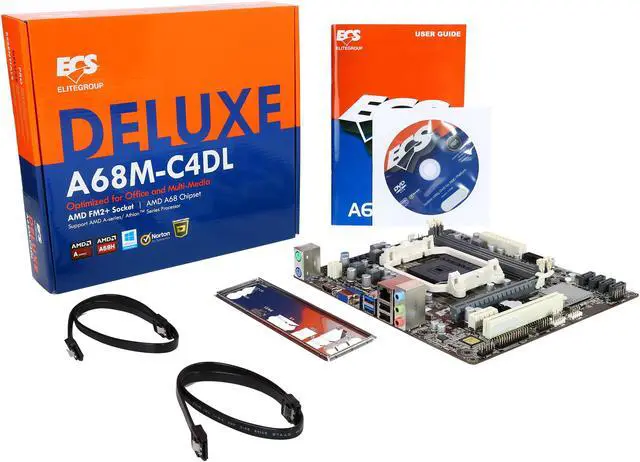 Alt view image 5 of 5 - ECS A68M-C4DL (V2.0) FM2+ / FM2 AMD A68H FCH (Bolton D2H) USB 3.0 HDMI Micro ATX AMD Motherboard