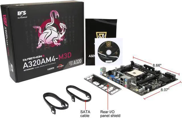 Alt view image 5 of 5 - ECS A320AM4-M3D AM4 AMD A320 USB 3.0 HDMI Micro ATX AMD Motherboard