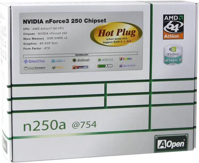 Alt view image 5 of 5 - AOpen N250A-FR 754 NVIDIA nForce3 250 ATX AMD Motherboard