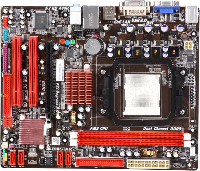 Alt view image 3 of 5 - BIOSTAR A780L3G AM3 AMD 760G Micro ATX AMD Motherboard