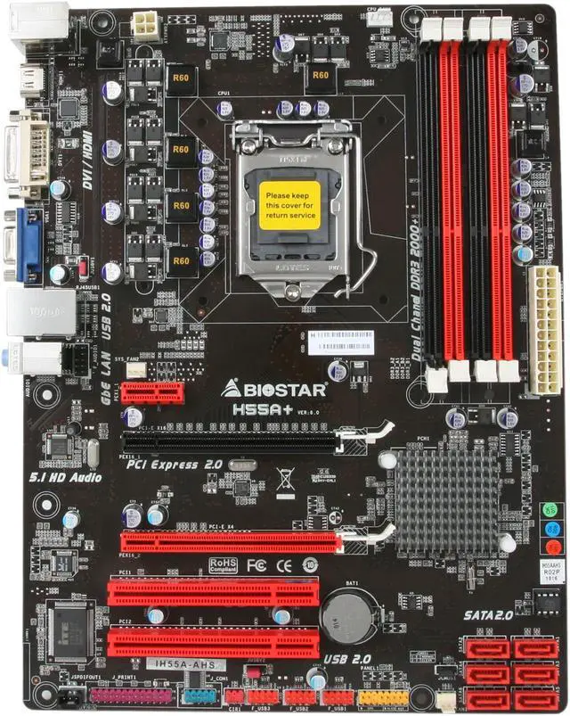 Alt view image 3 of 5 - BIOSTAR H55A+ LGA 1156 Intel H55 HDMI ATX Intel Motherboard