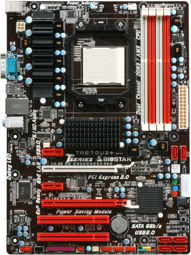Alt view image 3 of 5 - BIOSTAR TA870U3+ AM3 AMD 870 USB 3.0 ATX AMD Motherboard