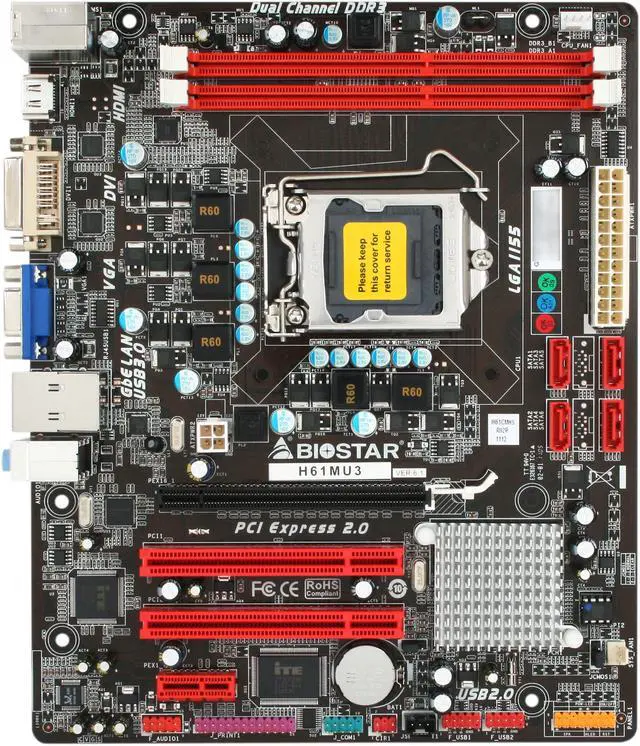 Alt view image 3 of 10 - BIOSTAR H61MU3 LGA 1155 Intel H61 HDMI USB 3.0 Micro ATX Intel Motherboard