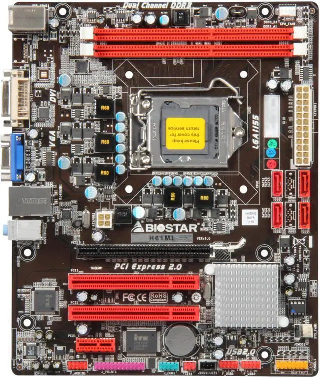 Alt view image 3 of 5 - BIOSTAR H61ML LGA 1155 Intel H61 Micro ATX Intel Motherboard