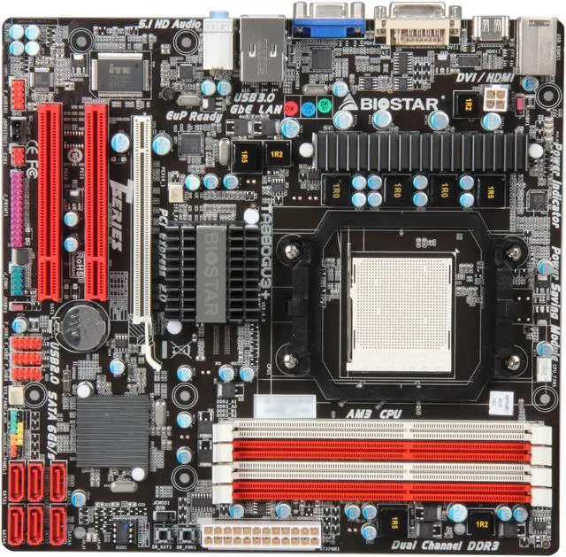Alt view image 3 of 5 - BIOSTAR TA880GU3+ AM3 AMD 880G USB 3.0 HDMI Micro ATX AMD Motherboard