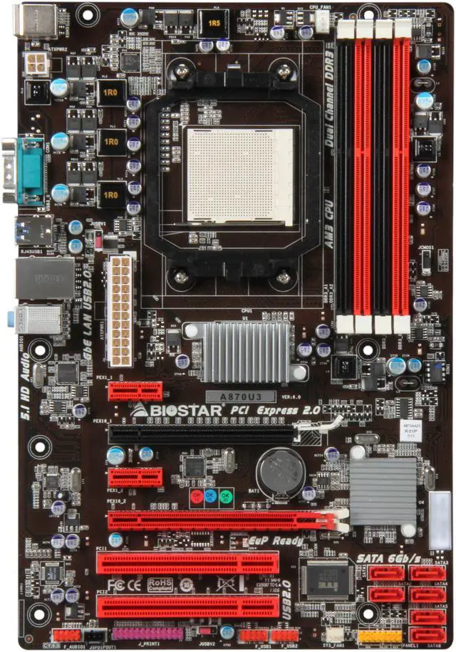 Alt view image 3 of 5 - BIOSTAR A870U3 AM3 AMD 870 USB 3.0 ATX AMD Motherboard